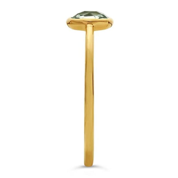 This 14K Yellow Gold Green Amethyst Bezel Ring from Goddess Jewelry is crafted in solid 14K gold, featuring a 5mm cushion-cut light green amethyst, bezel-set. Crafted in solid 14K yellow gold, this ring features a genuine 5mm cushion-cut light green amethyst, bezel-set for a modern, streamlined silhouette.