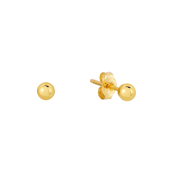 NY Gold & Silver Trading Inc.'s 14K Gold Ball Stud 4mm Earrings shimmer with a polished finish and secure push back closure, set against a white background.