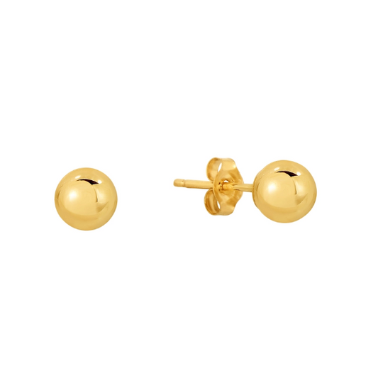 The 14K Gold Ball Stud 6mm Earrings by NY Gold & Silver Trading Inc. feature a shiny, smooth finish with visible reflections. Elegantly simple, these fine jewelry pieces include a post and back closure and are displayed against a plain white background.