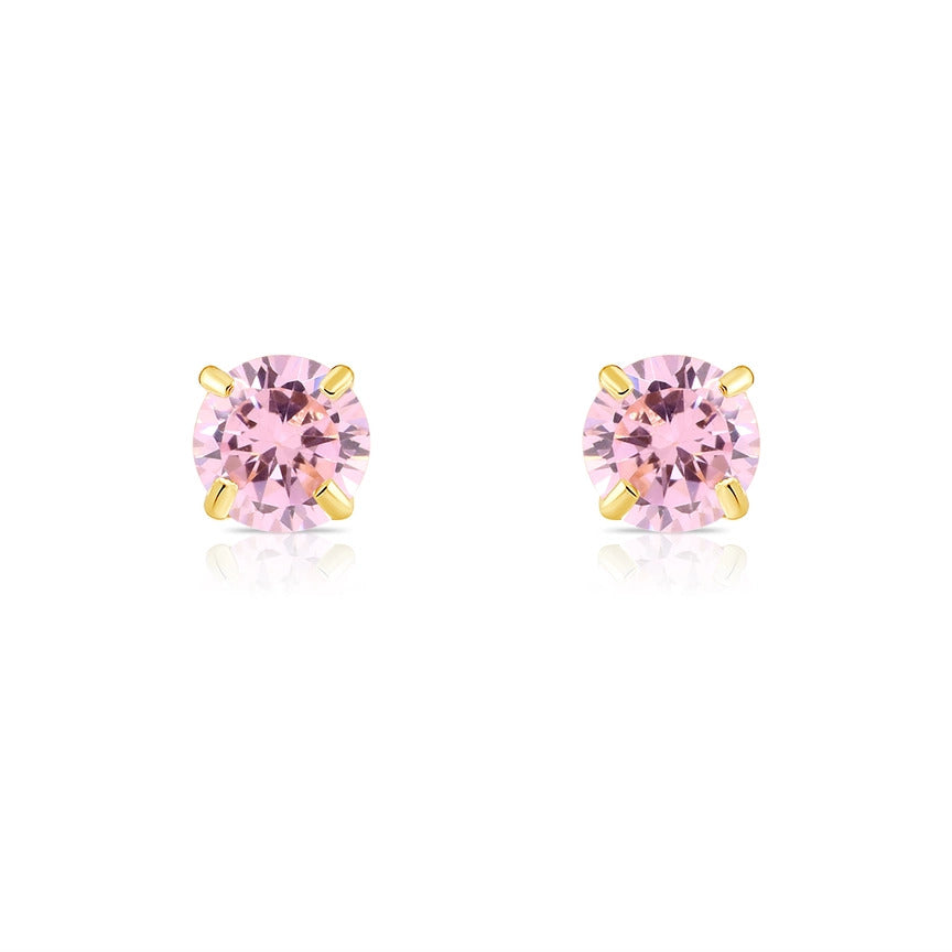 Experience the allure of tourmaline with the Tiny 3mm Tourmaline 14K Solid Yellow Gold Stud Earrings by NY Gold & Silver Trading Inc., showcasing round pink gemstones gracefully set in solid yellow gold.